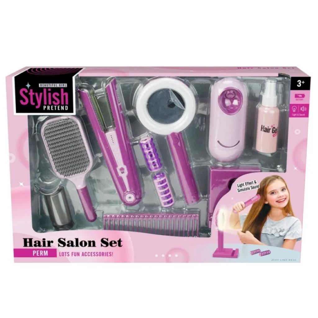 Kids Hair Salon Pretend Play Styling Set with Light & Sound