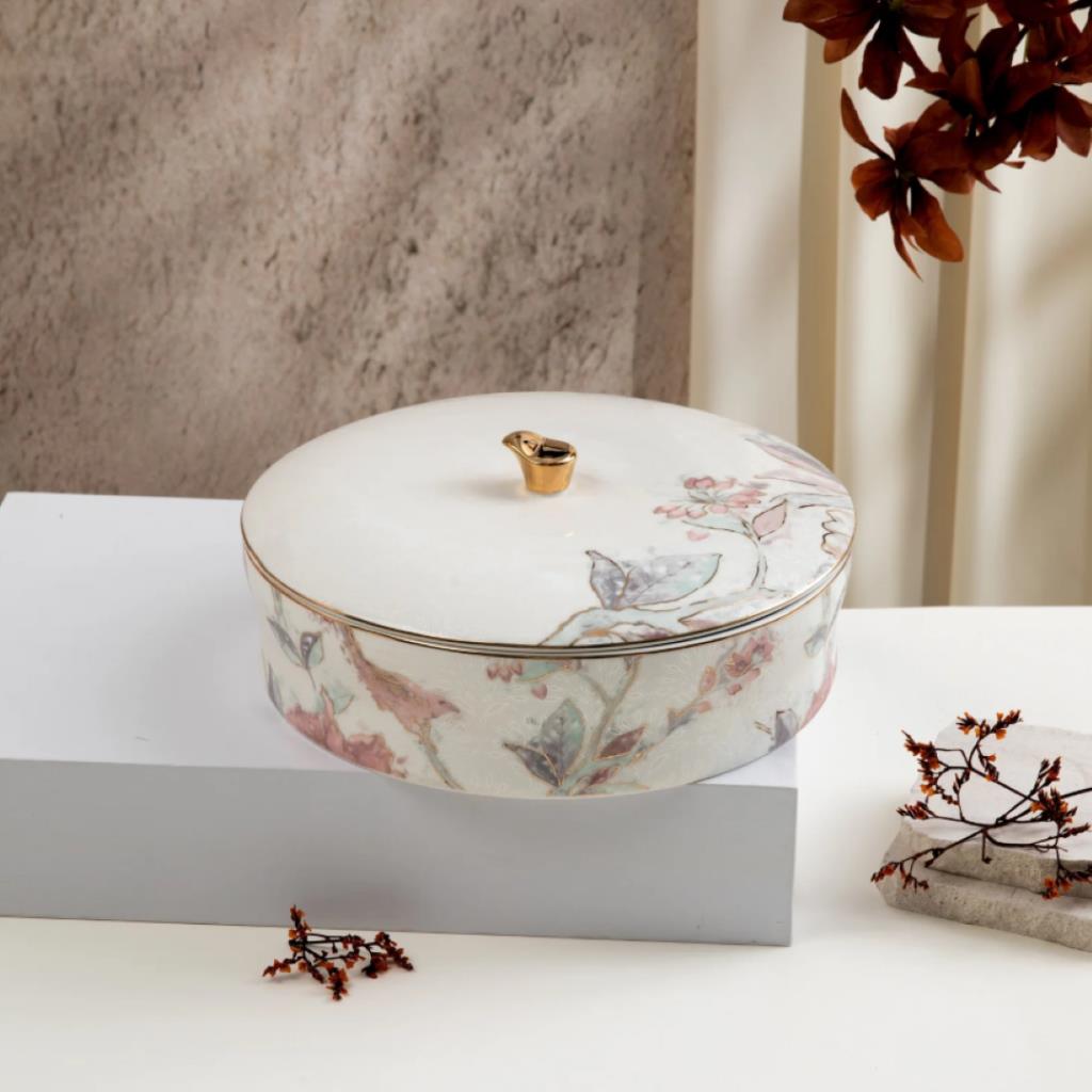 Floral Porcelain Serving Bowl with Lid