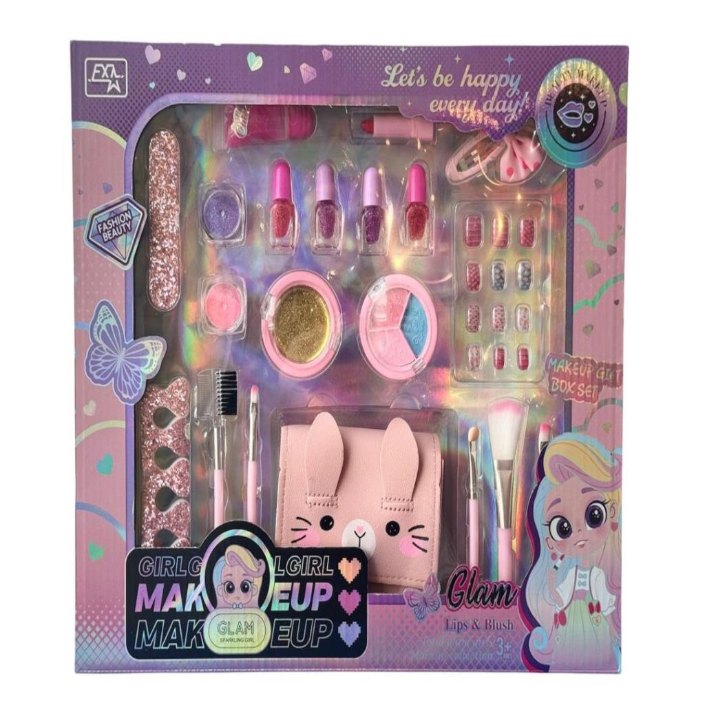 Girls Glam Makeup & Nail Beauty Set with Bunny Cosmetic Bag