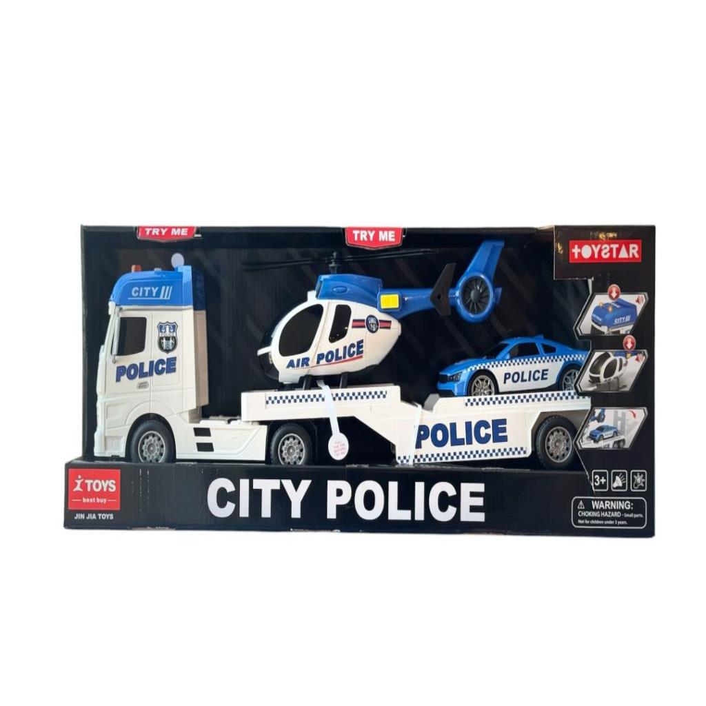 City Police Transport Truck Set with Helicopter & Car