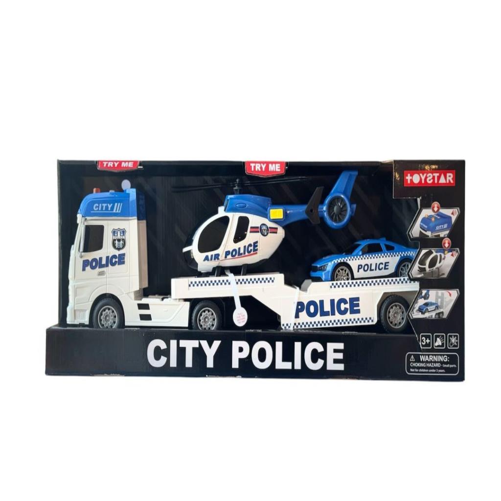 City Police Transport Truck Set with Helicopter & Car