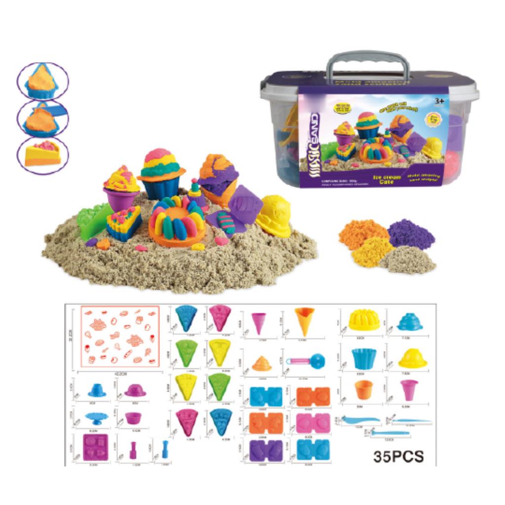 Magic Sand Ice Cream & Cake Set – 35 PCS Creative Molding Kit with Storage Box
