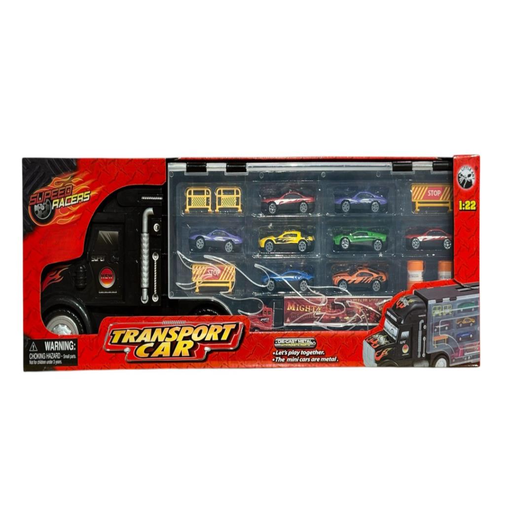 Transport Truck Car Carrier Set with Die-Cast Mini Cars – Speed Racers Collection