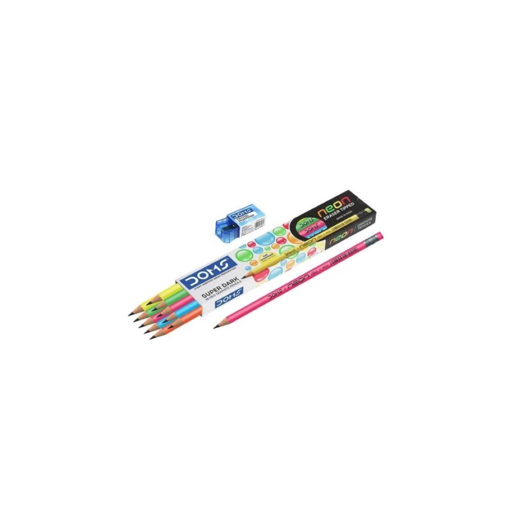 DOMS Super Dark Neon HB Pencils – Pack of 12 with Sharpener