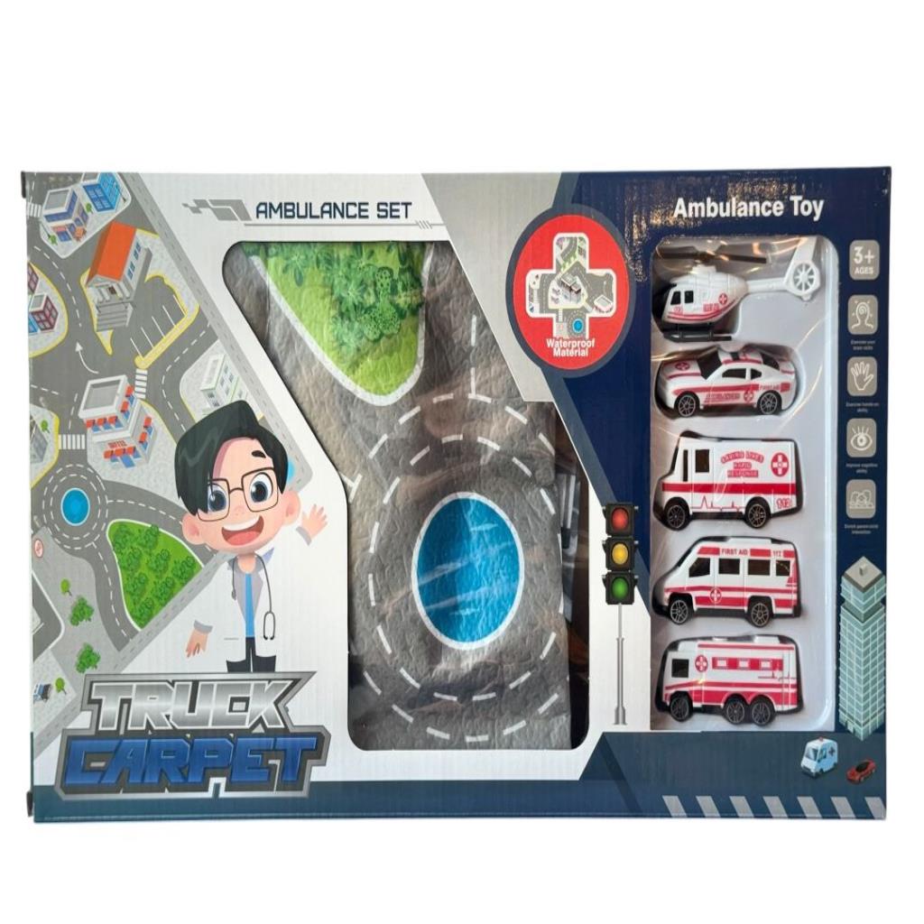 Ambulance City Road Carpet Playset with 5 Emergency Vehicles