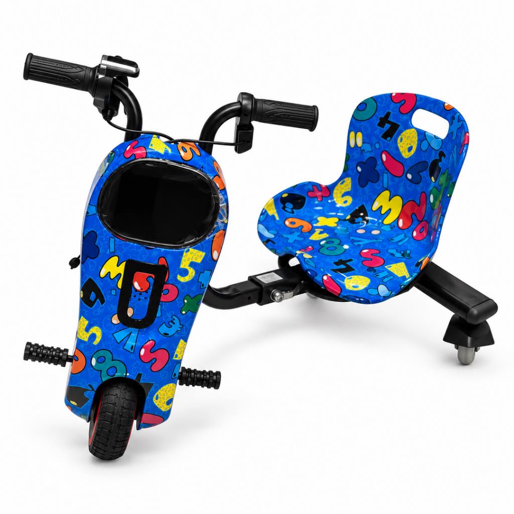 Kids’ Electric Drift Trike – Blue Graffiti Design