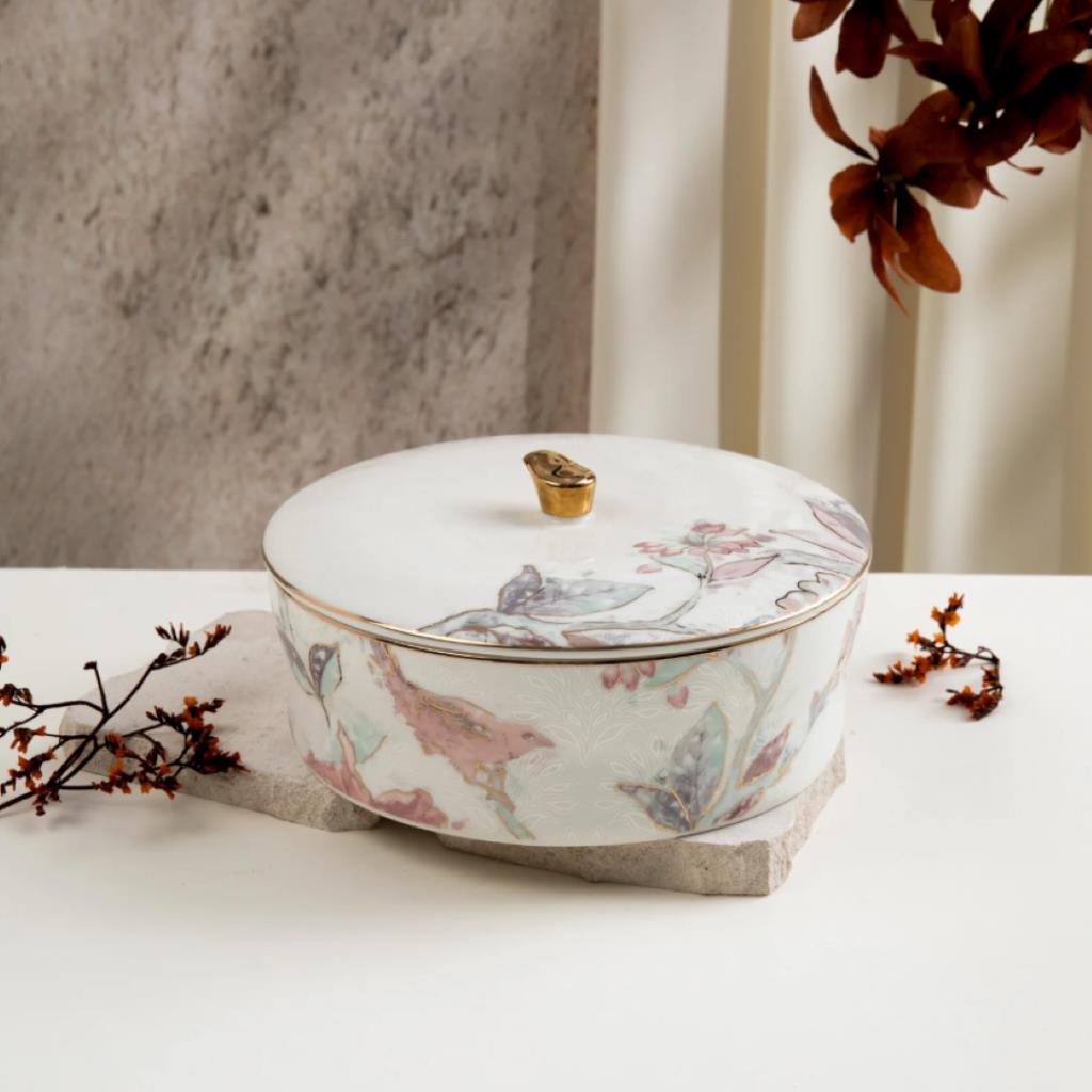 Luxury Floral Porcelain Serving Bowl with Lid