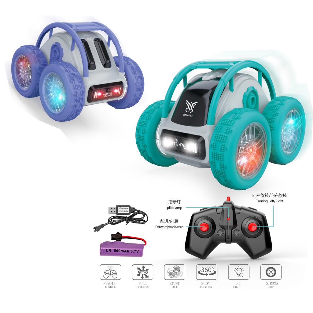 سيارة ريموت بهلوانية 4×4 مع إطارات مضيئة – دوران وقفزات (إصدار تركوازي)