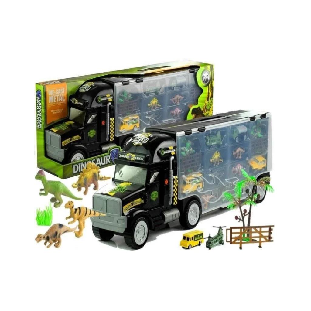 Dinosaur Task Force Die-Cast Transport Truck Playset with Dinosaurs & Mini Vehicles