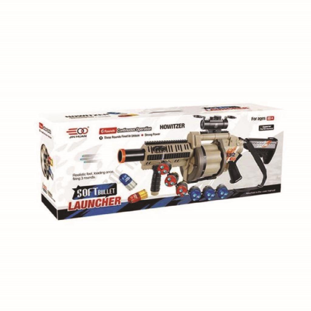 بندقية إطلاق كرات فوم أسطوانية للأطفال مع مخزن دوّار