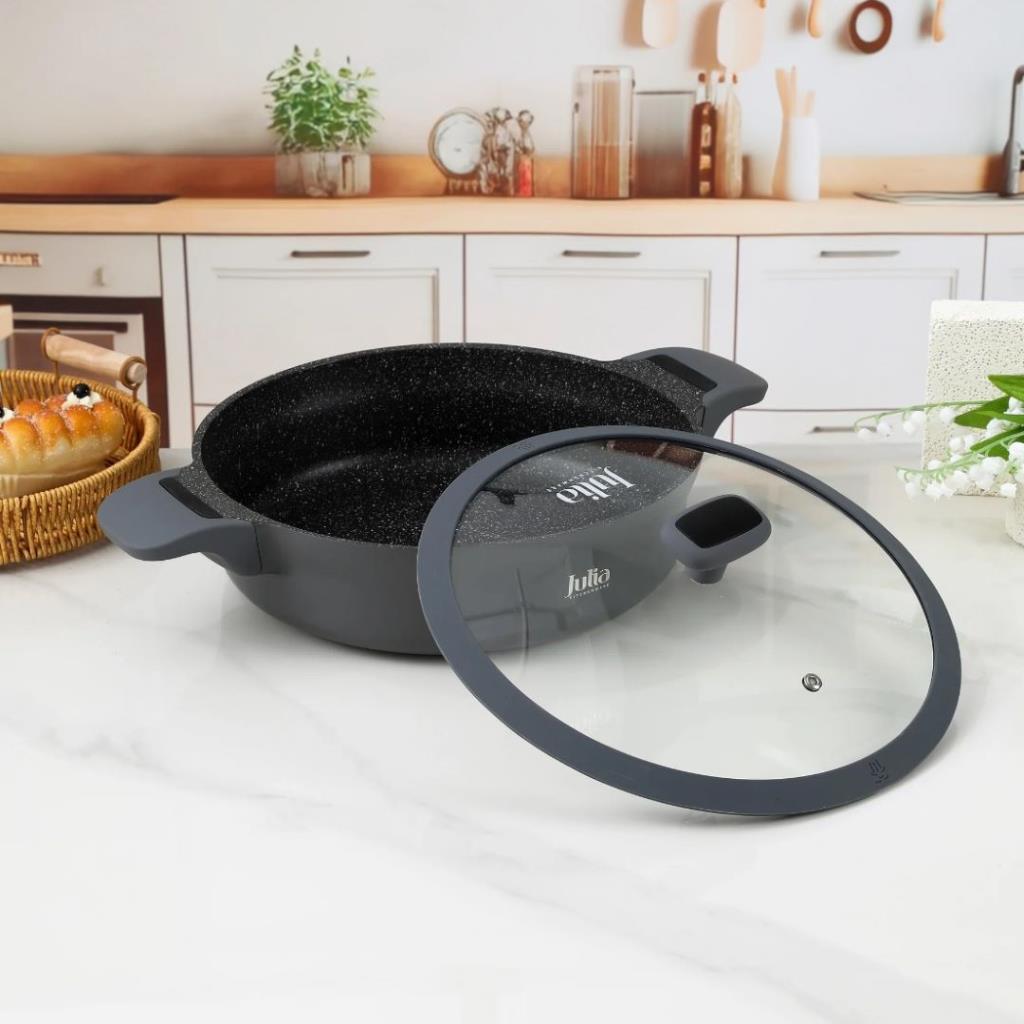 ELITE-EDGE SHALLOW CASSEROLE WITH LID 28CM-GRAY