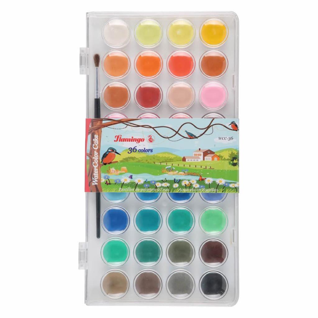 Flamingo Watercolor Set – 36 Colors with Brush