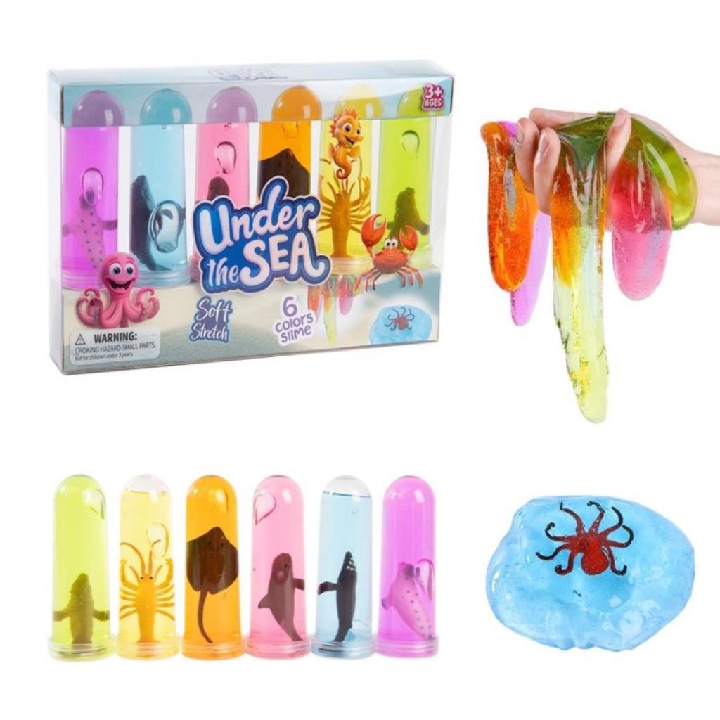 Under the Sea Slime Set – 6 Colors Soft Stretch Slime with Sea Creatures