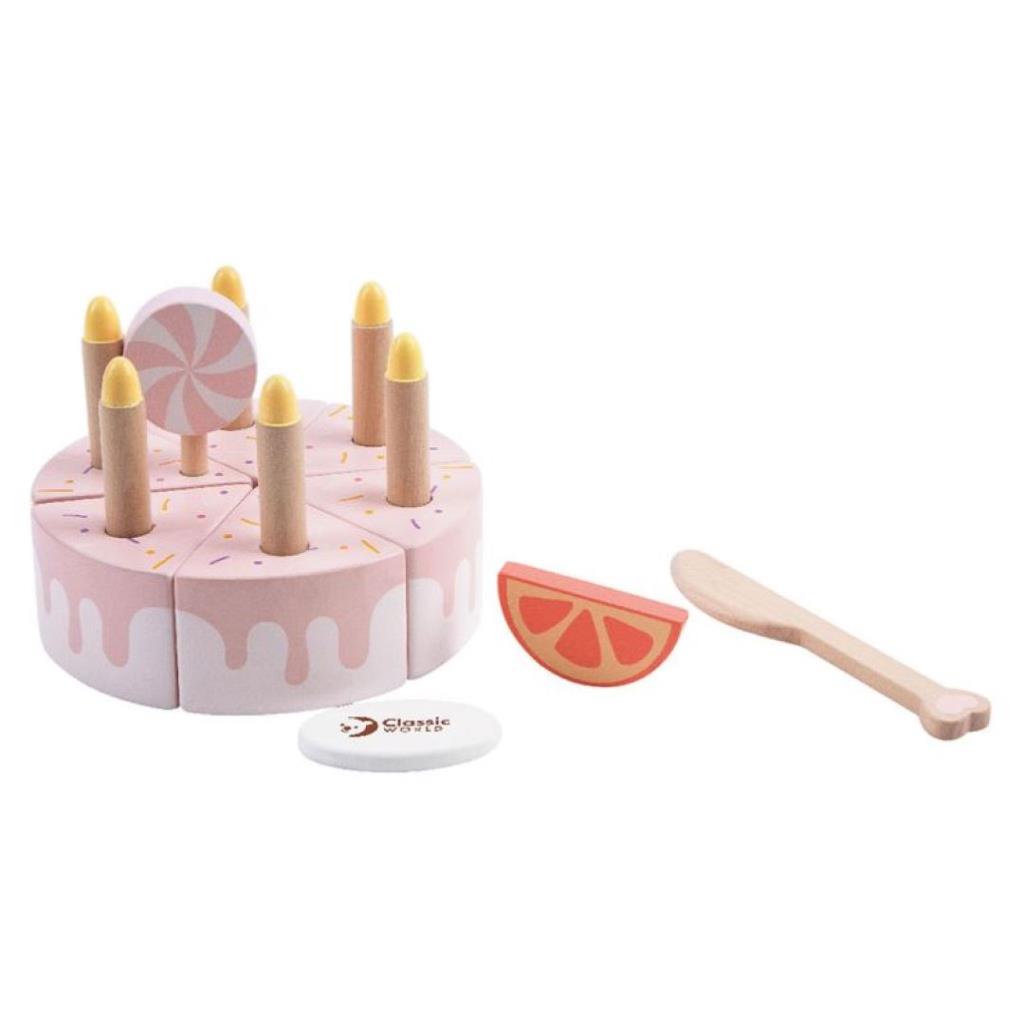 Classic World Wooden Birthday Cake Play Set – 9-Piece Pretend Play Toy