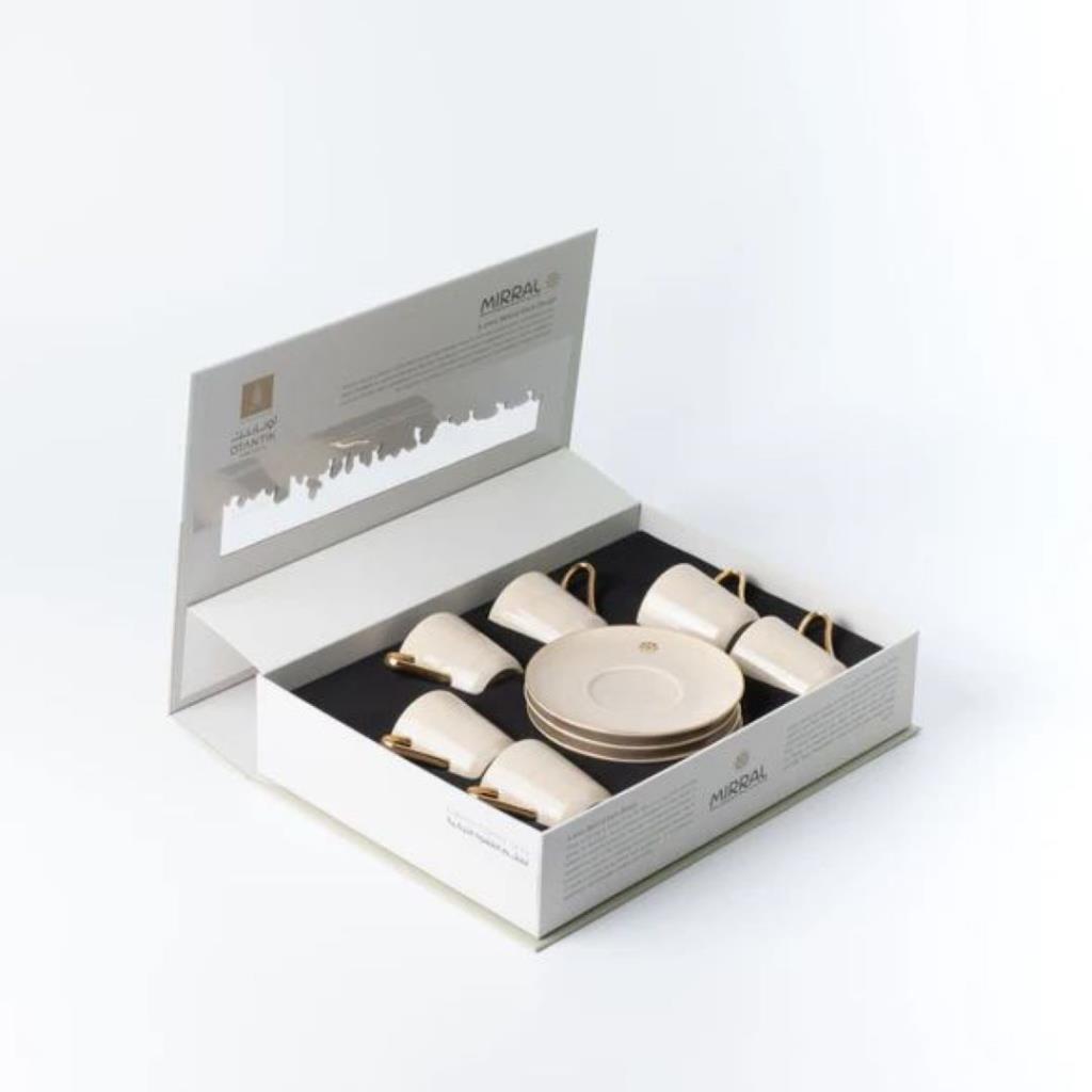 Porcelain Turkish Coffee Set 12 Pcs From Mirral- Beige + Gold