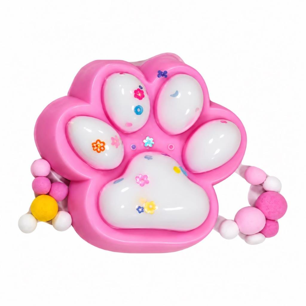 Pinch Family Pink Paw-Shaped Sensory Fidget Toy with Floral Decorations