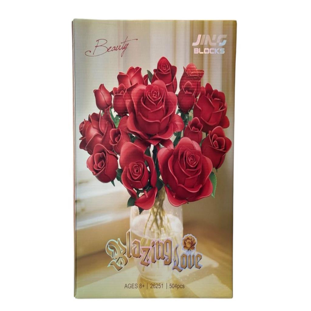 JING Blocks Blazing Love Red Rose Bouquet