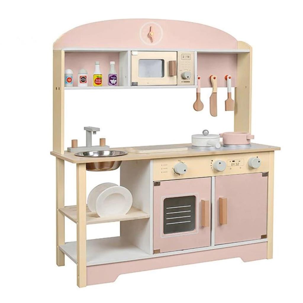 Deluxe Wooden Play Kitchen – Pink Edition