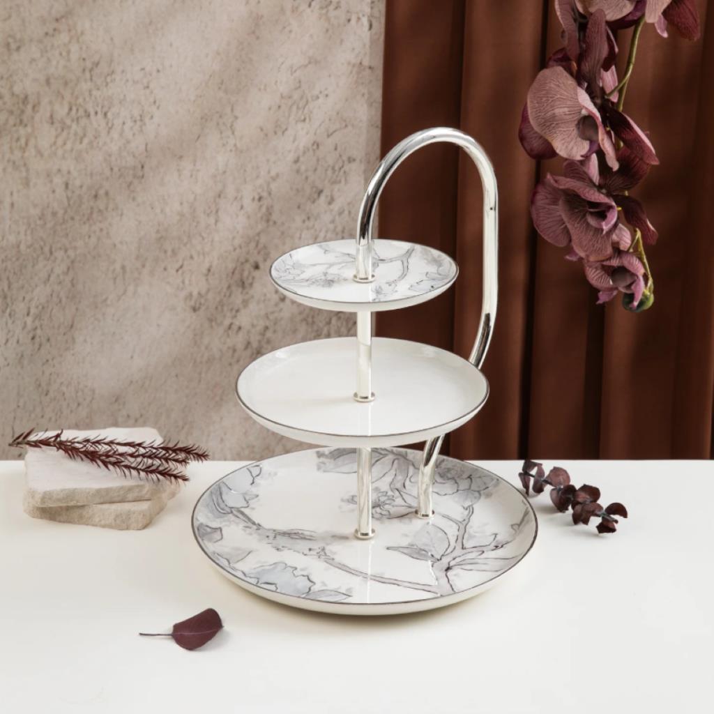 Elegant 3-Tier Serving Stand with Floral Design
