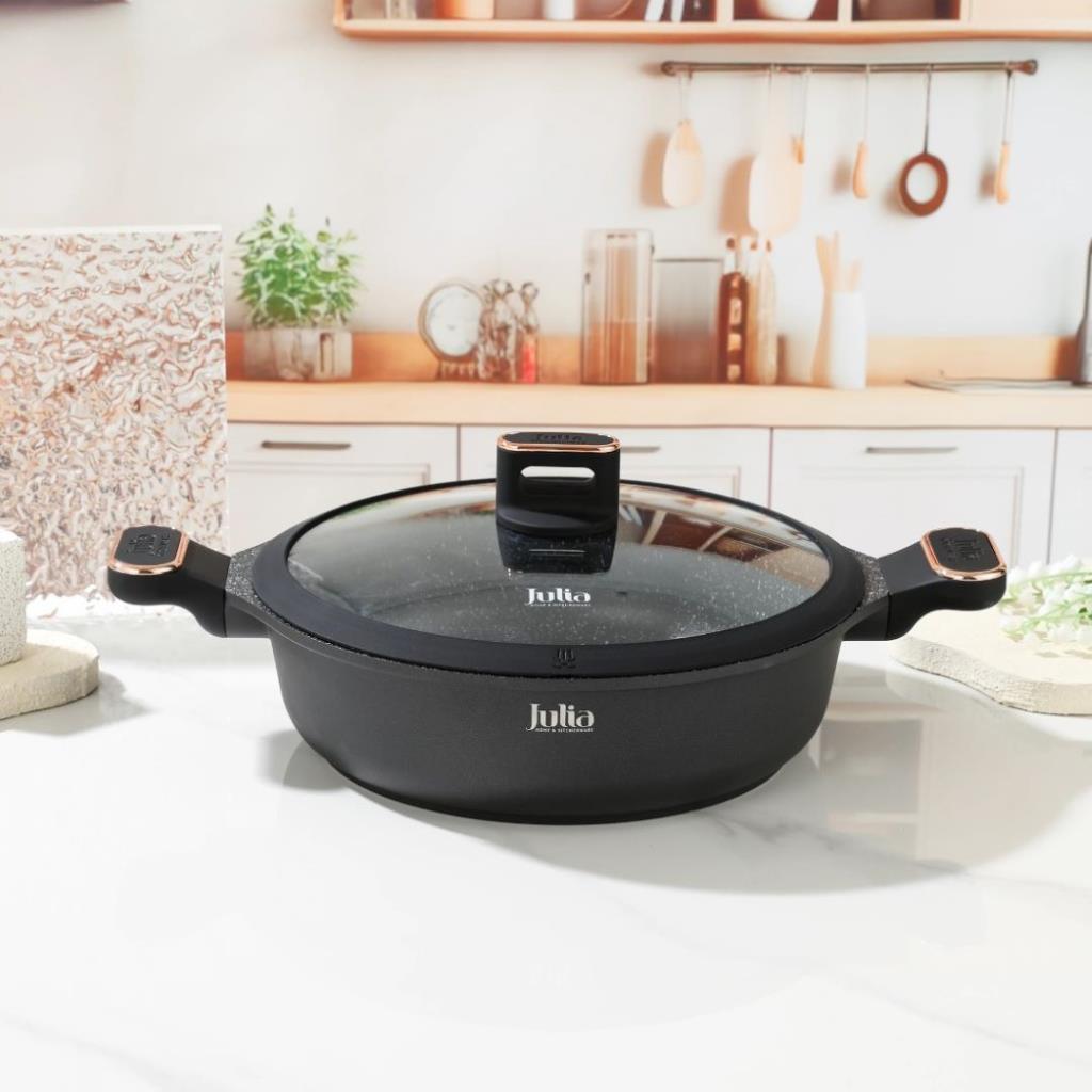ELITE-PRO PLUS SHALLOW CASSEROLE WITH LID 32CM-BLACK