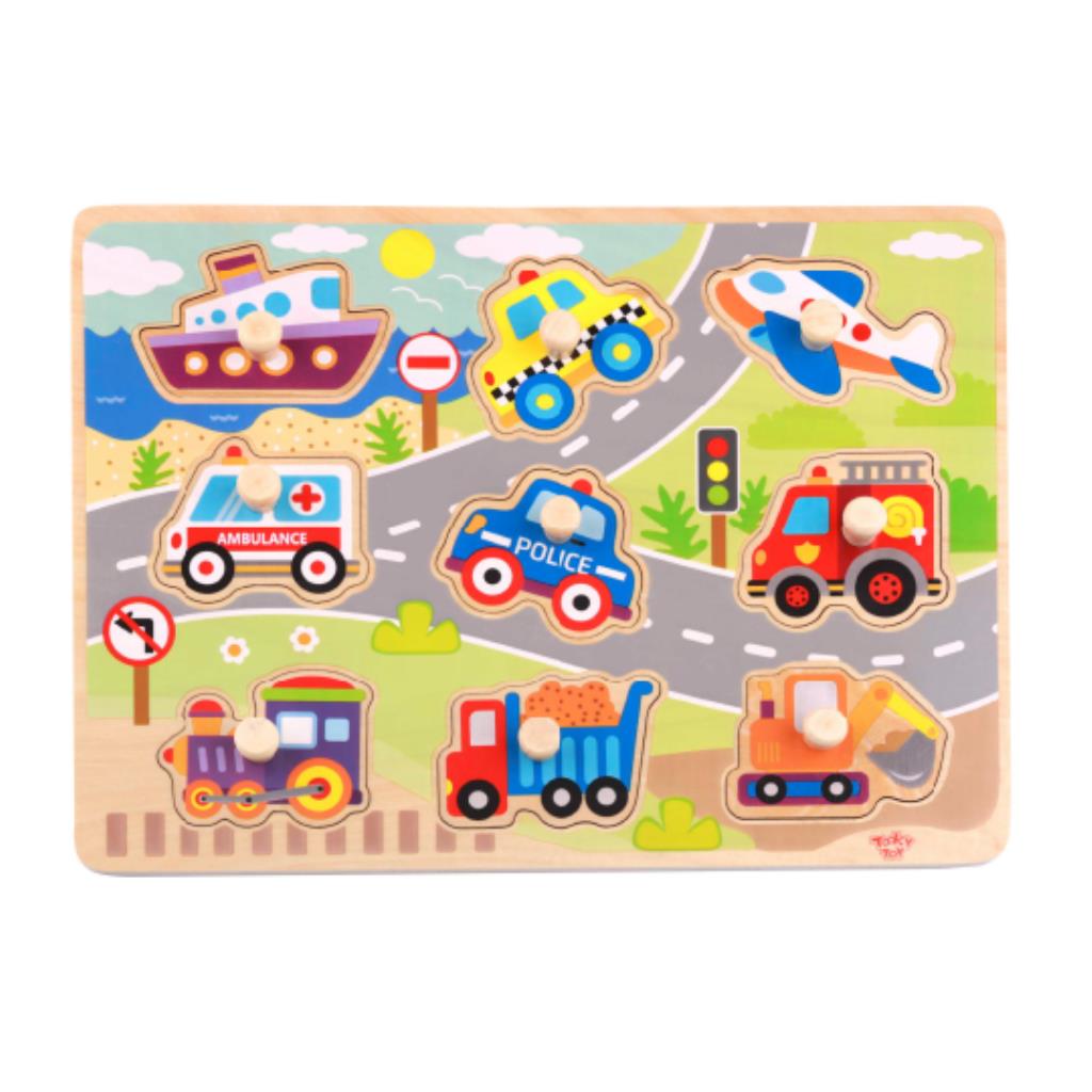 Wooden Vehicles Peg Puzzle Board