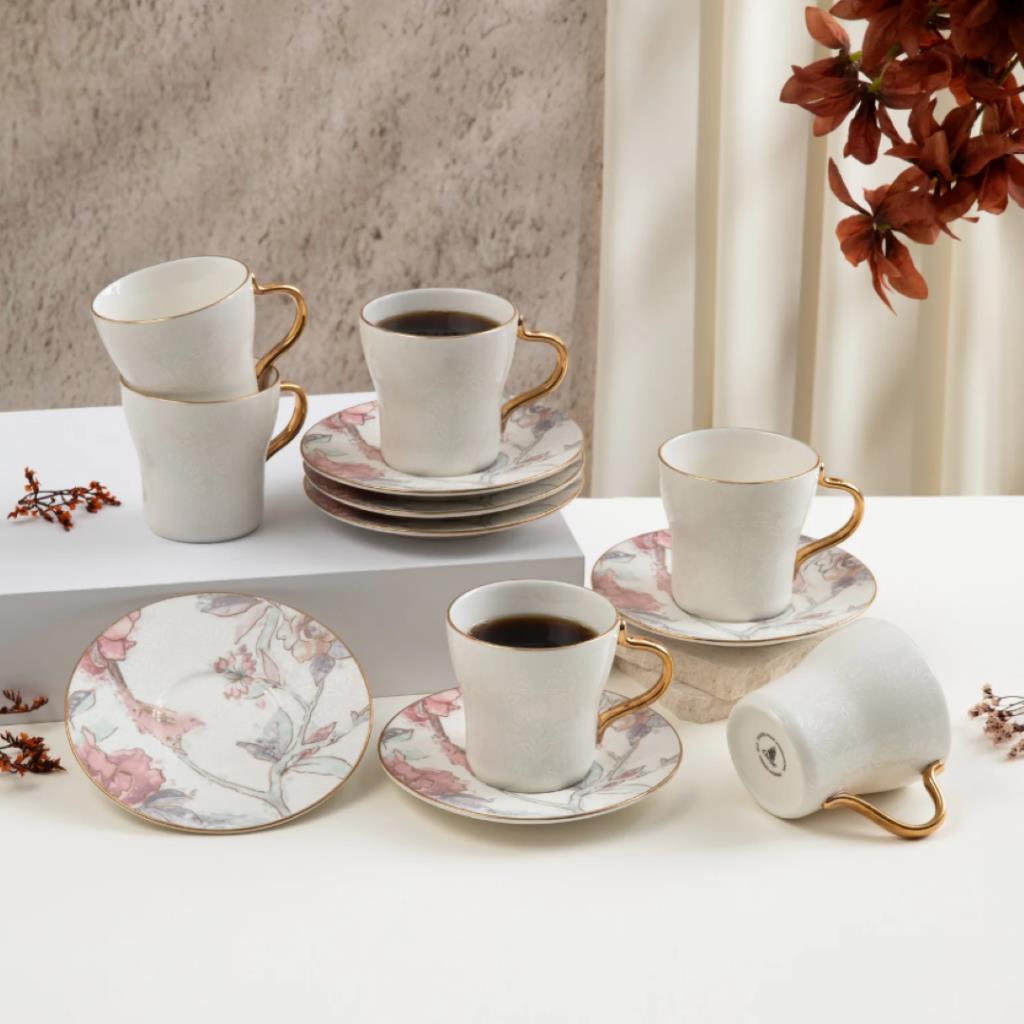 Luxury Floral Coffee Cup & Saucer Set – Gold Handle