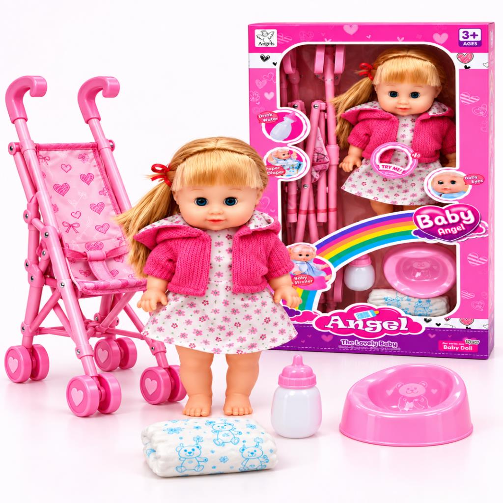 Baby Angel Doll with Stroller, Feeding Bottle & Baby Care Accessories
