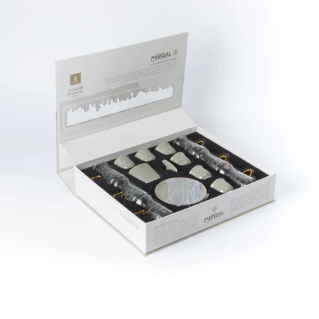 طقم شاي وقهوة عربية 19 قطعة من ميرال - رمادي و ذهبي