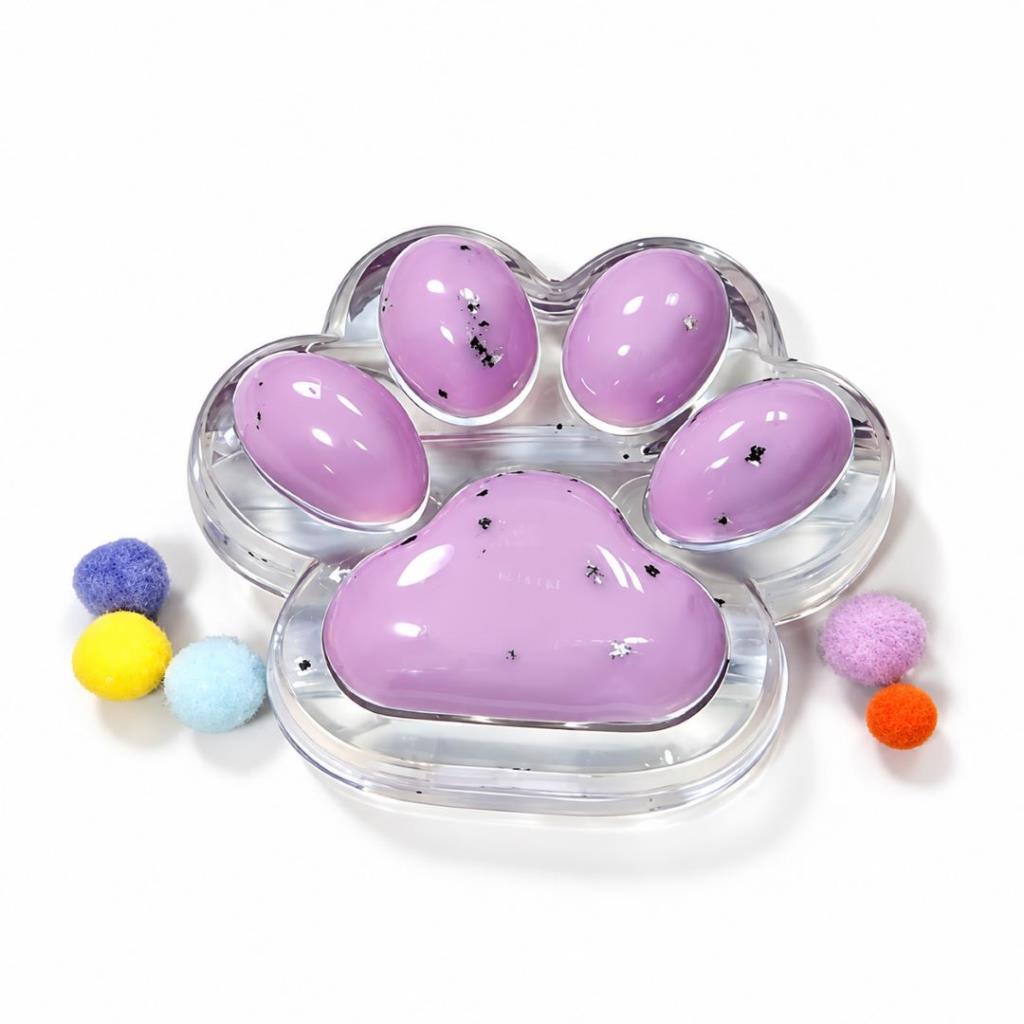 Pinch Family Purple Paw-Shaped Sensory Fidget Toy with Colorful Pom-Poms