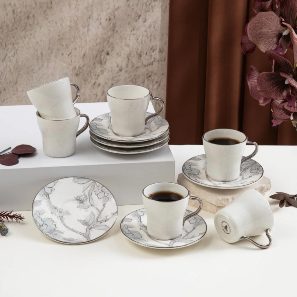 Marble Floral Coffee Cup & Saucer Set