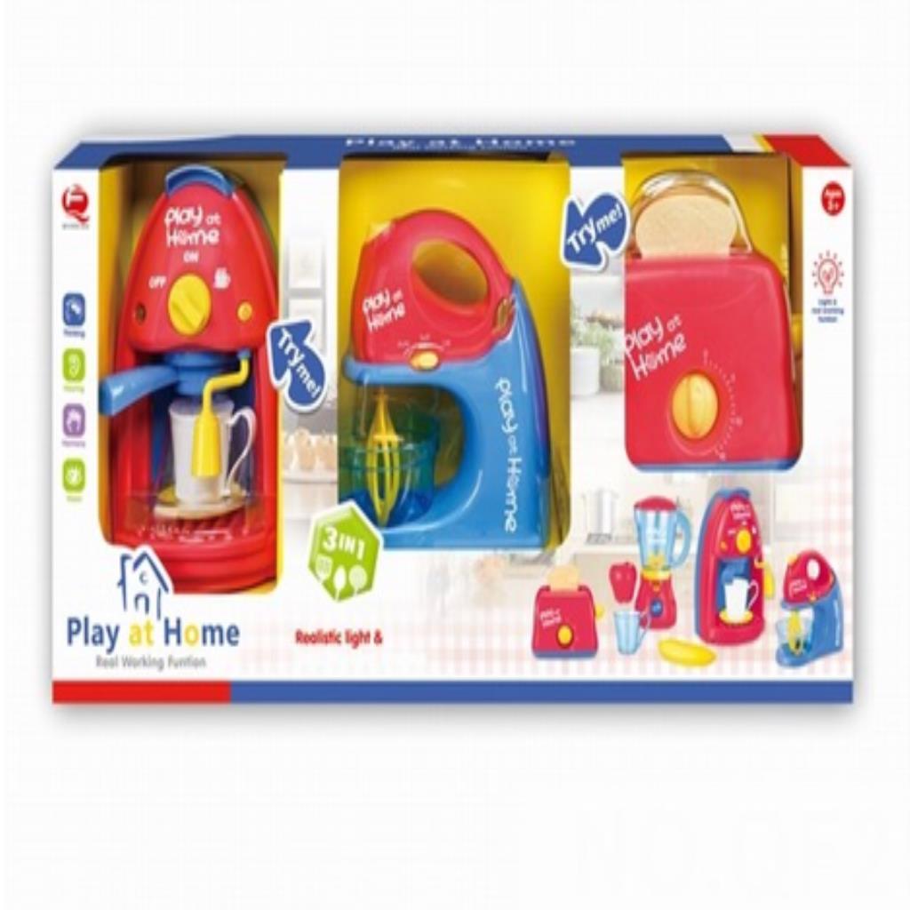 Kids Kitchen Appliance Play Set – Coffee Maker, Mixer & Toaster (3-in-1)