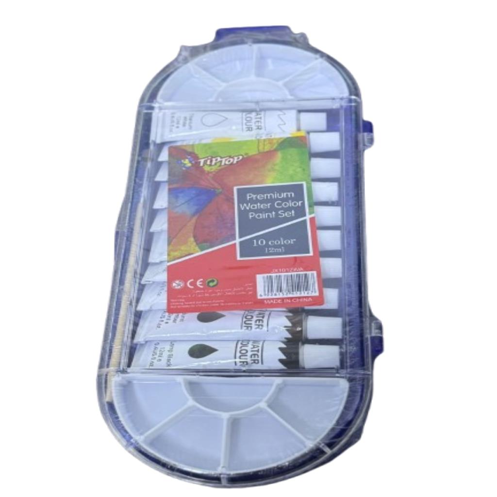 TipTop Watercolor Paint Set – 10 Colors with Mixing Palette