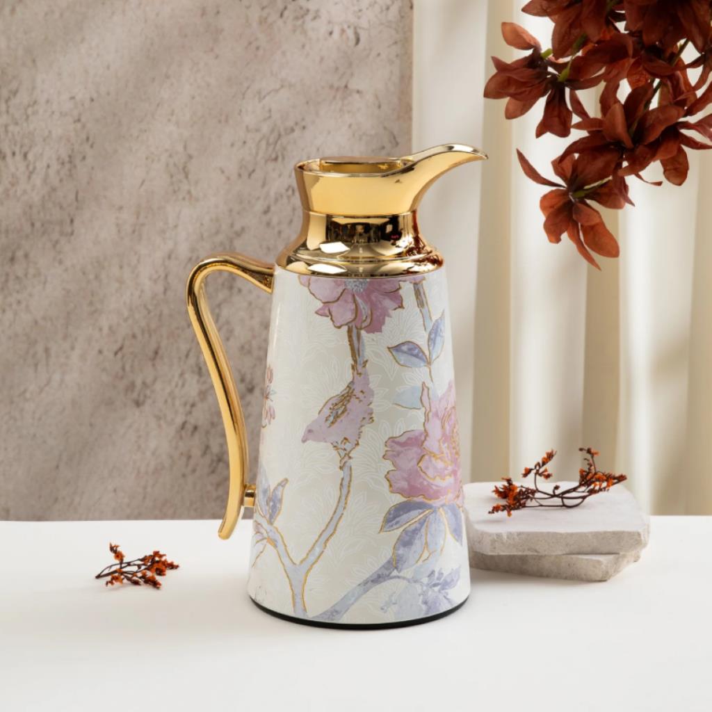 Luxury Floral Thermal Vacuum Flask – Gold Handle