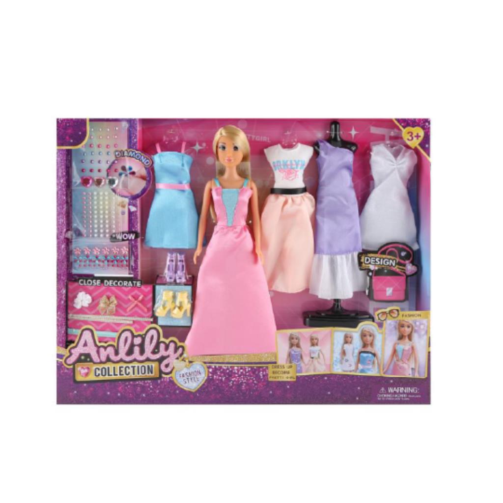 Anlily Fashion Doll with Dress-Up & Design Set 