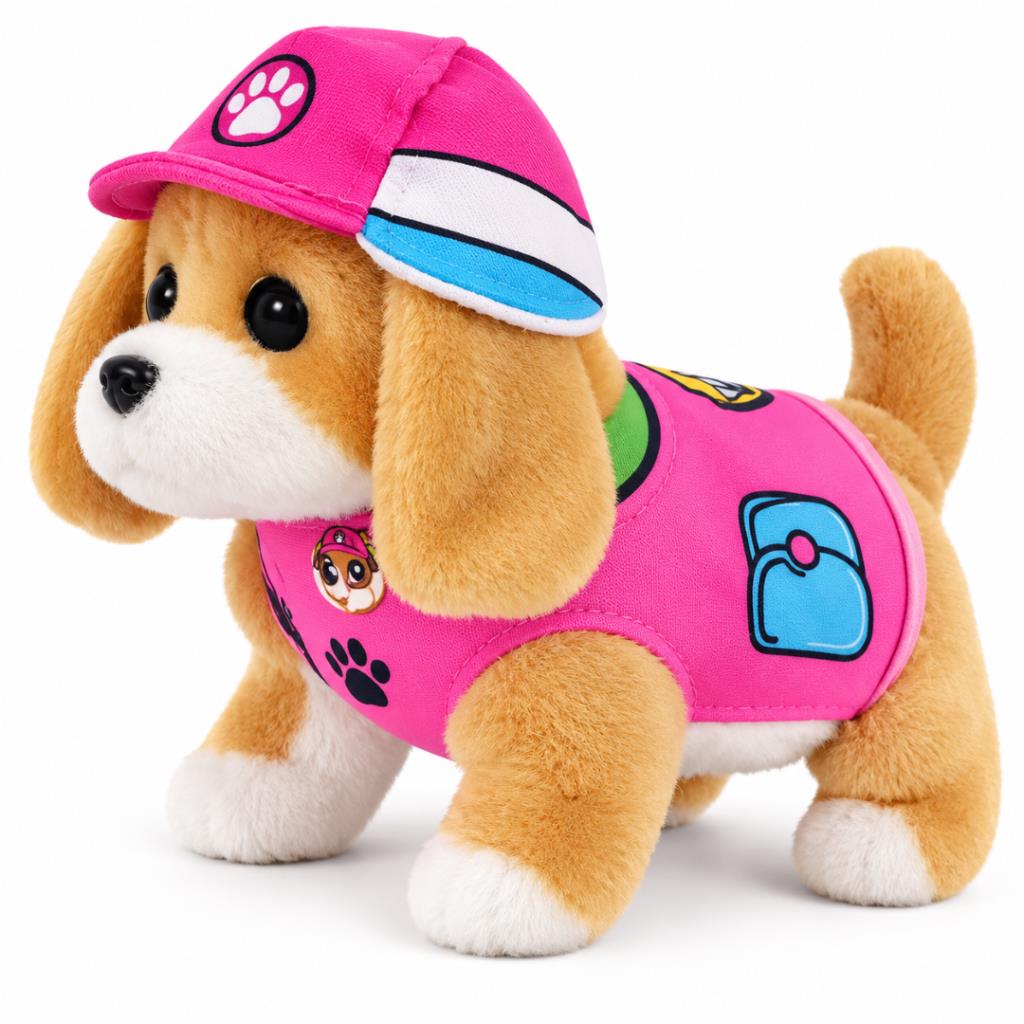Cute Little Pet Interactive Plush Puppy with Pink Outfit and Cap