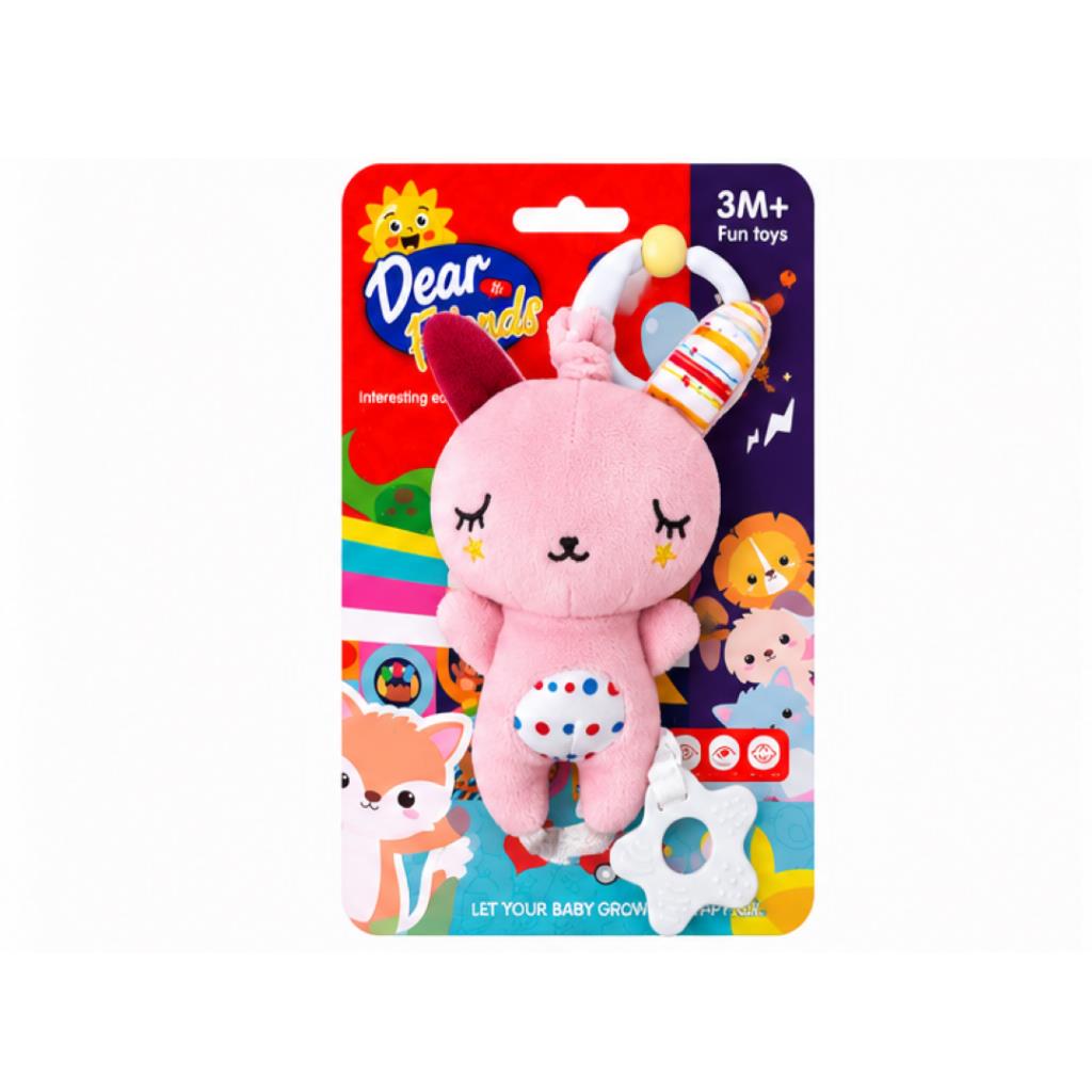 Cute Pink Bunny Plush Baby Rattle Toy with Teether