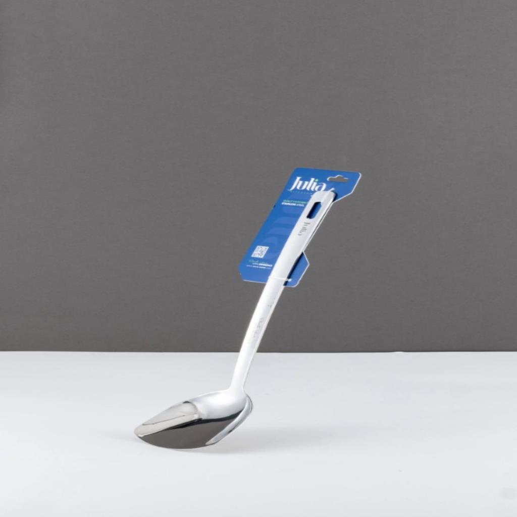 مقلب واسع من الفولاذ المقاوم للصدأ بمقبض طويل - فضي