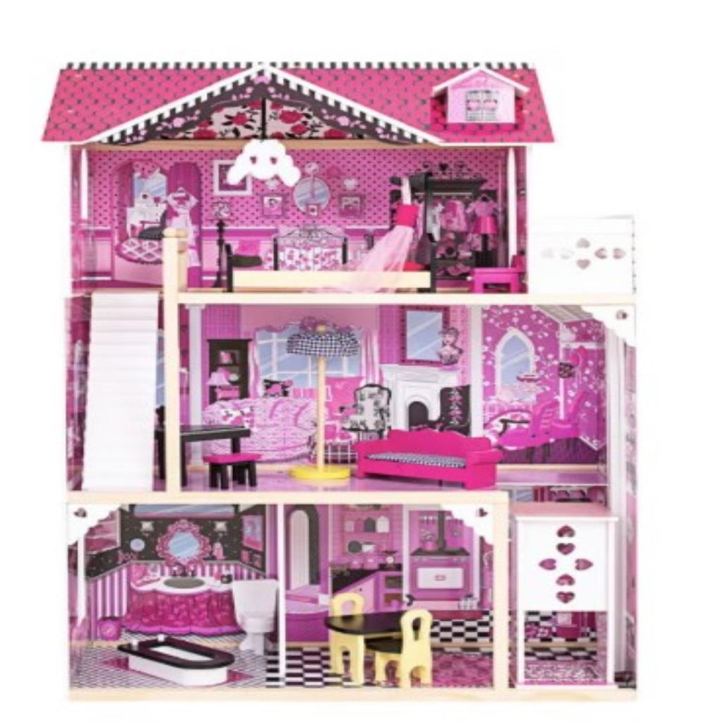 Luxury Wooden Dollhouse – 3 Floor Mansion with Furniture