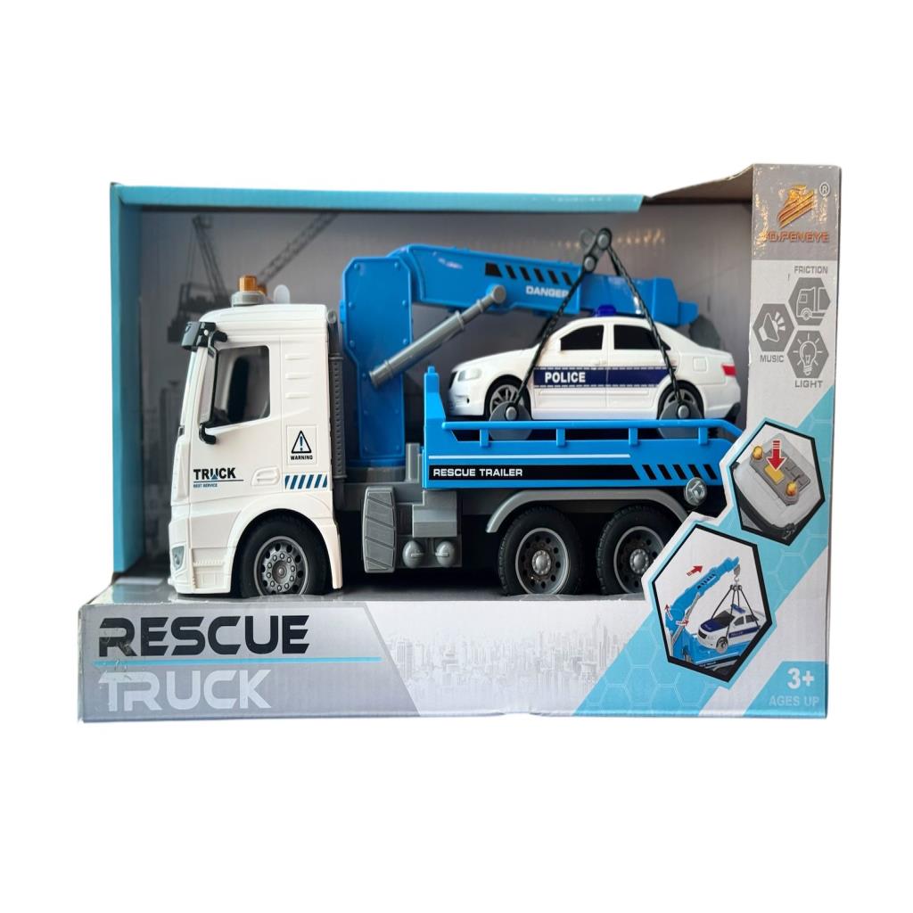 Rescue Tow Truck with Police Car – Friction Powered with Light & Music