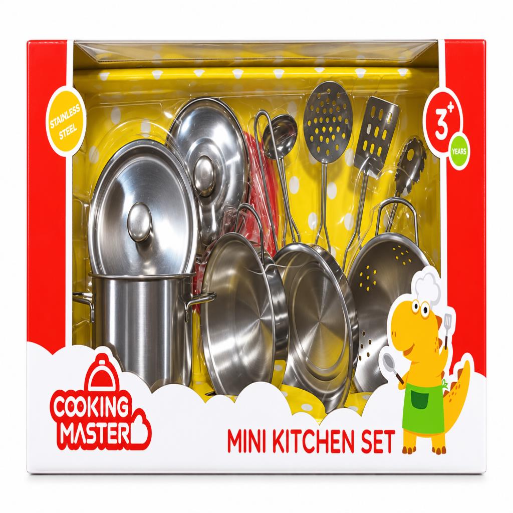  Cooking Master Mini Kitchen Set – Stainless Steel Cooking Pots, Pans & Utensils for Kids
