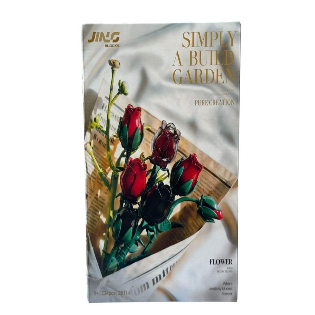 JING Blocks Buildable Red Rose Flower Bouquet