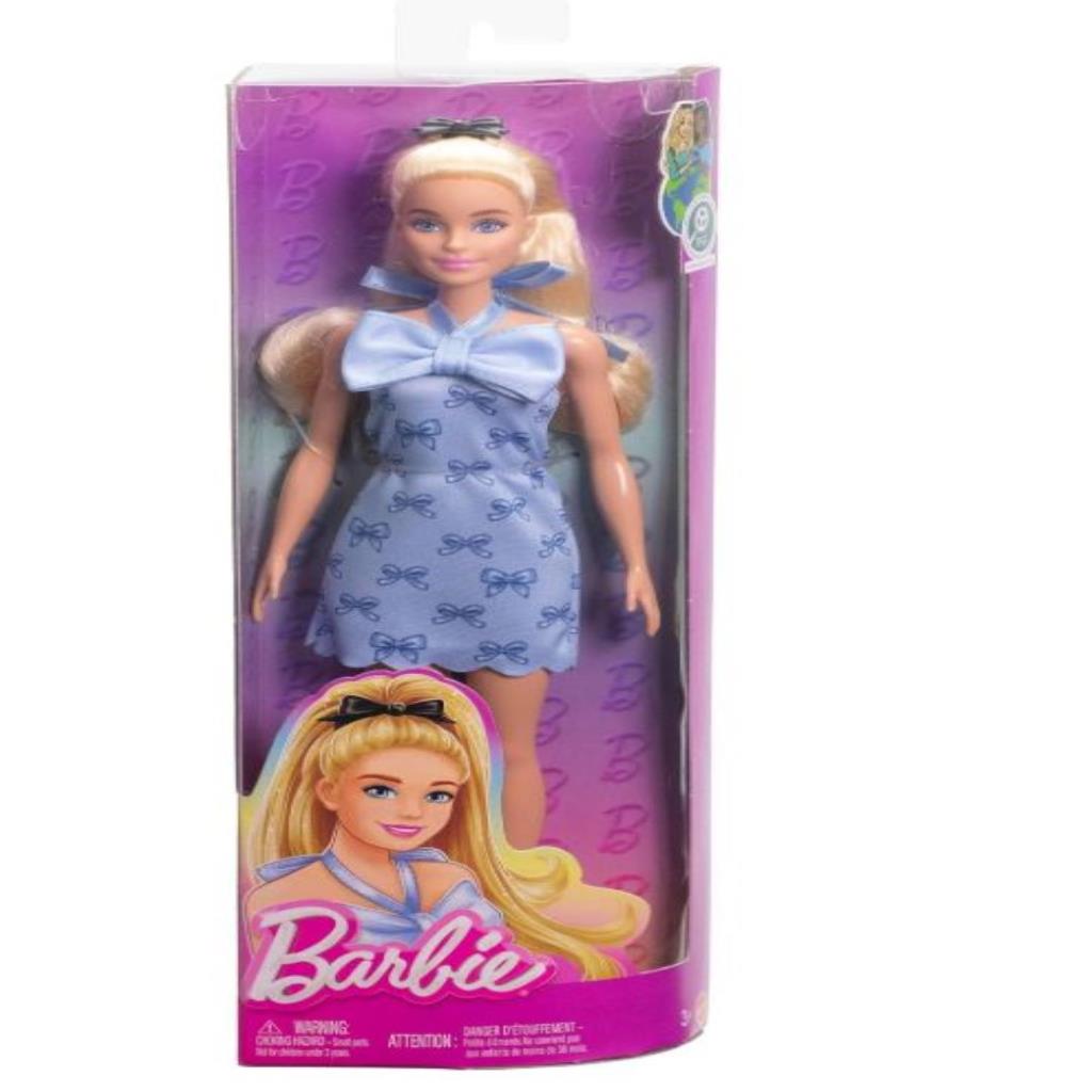 دمية باربي فاشن بفستان أزرق مع فيونكة