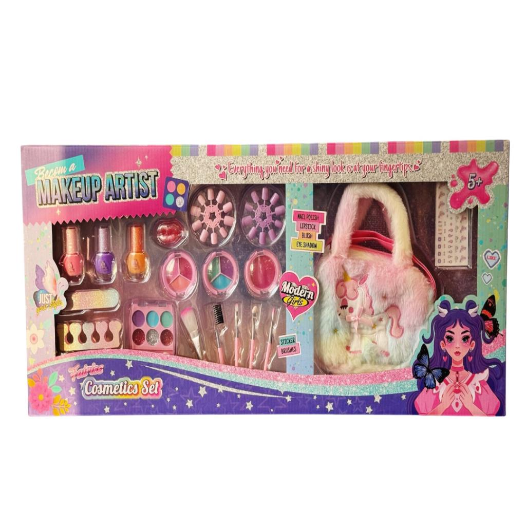 Kids Makeup & Nail Art Set with Unicorn Bag