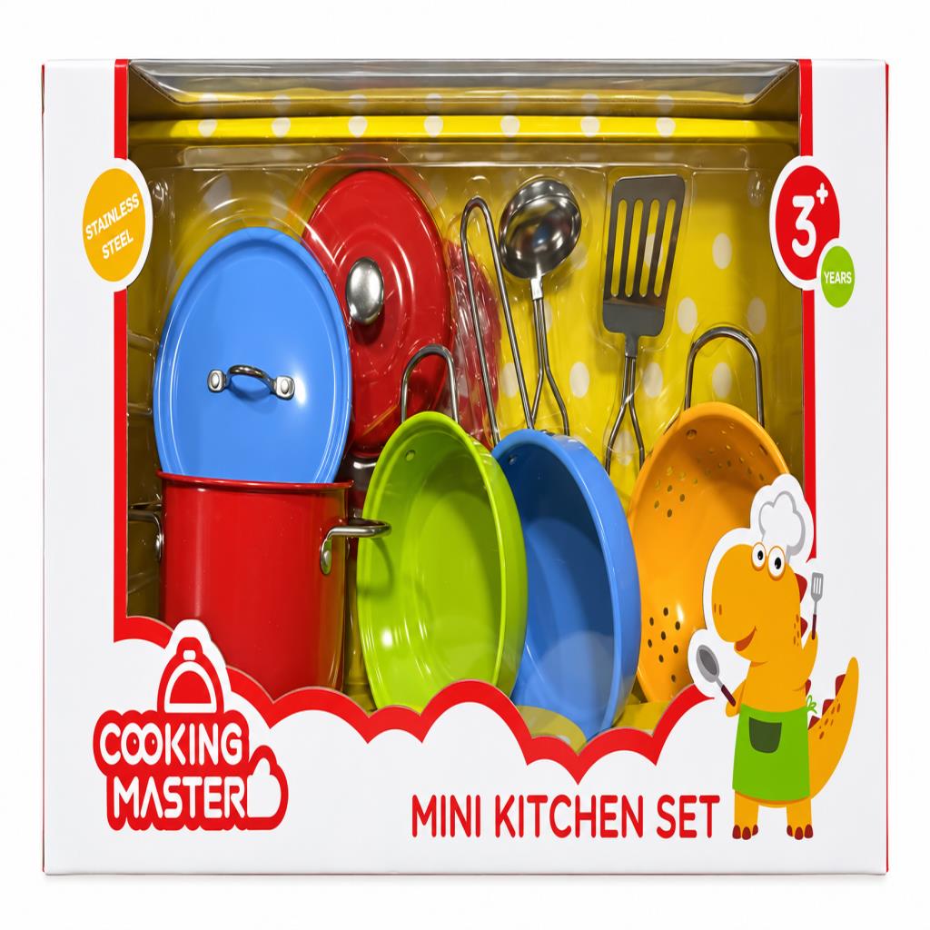  Cooking Master Mini Kitchen Set – Colorful Stainless Steel Cooking Pots, Pans & Utensils for Kids