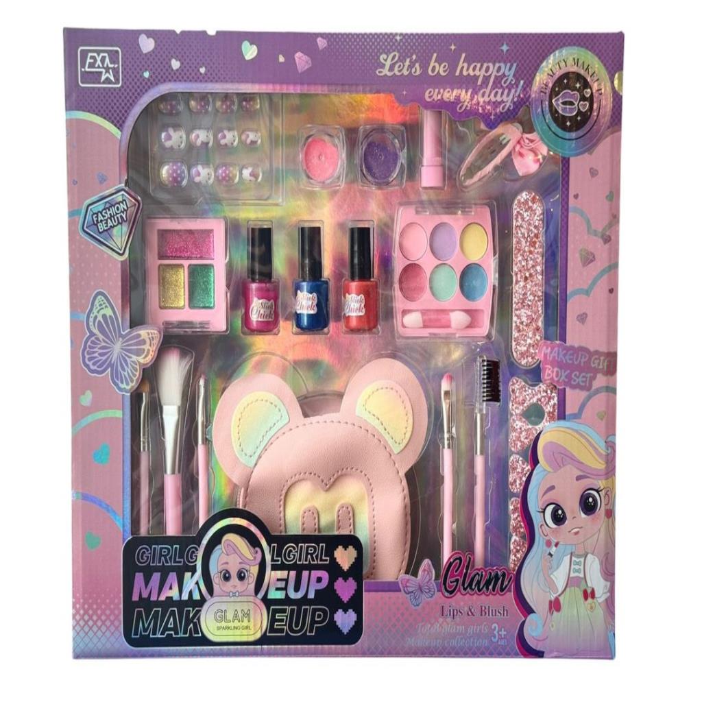 Girls Glam Makeup Beauty Set with Bear Cosmetic Bag & Nail Accessories