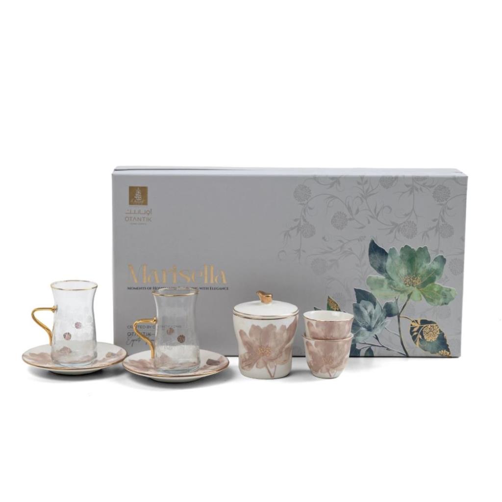 Tea And Arabic Coffee Set 19 pcs From Marisella - Red + Gold