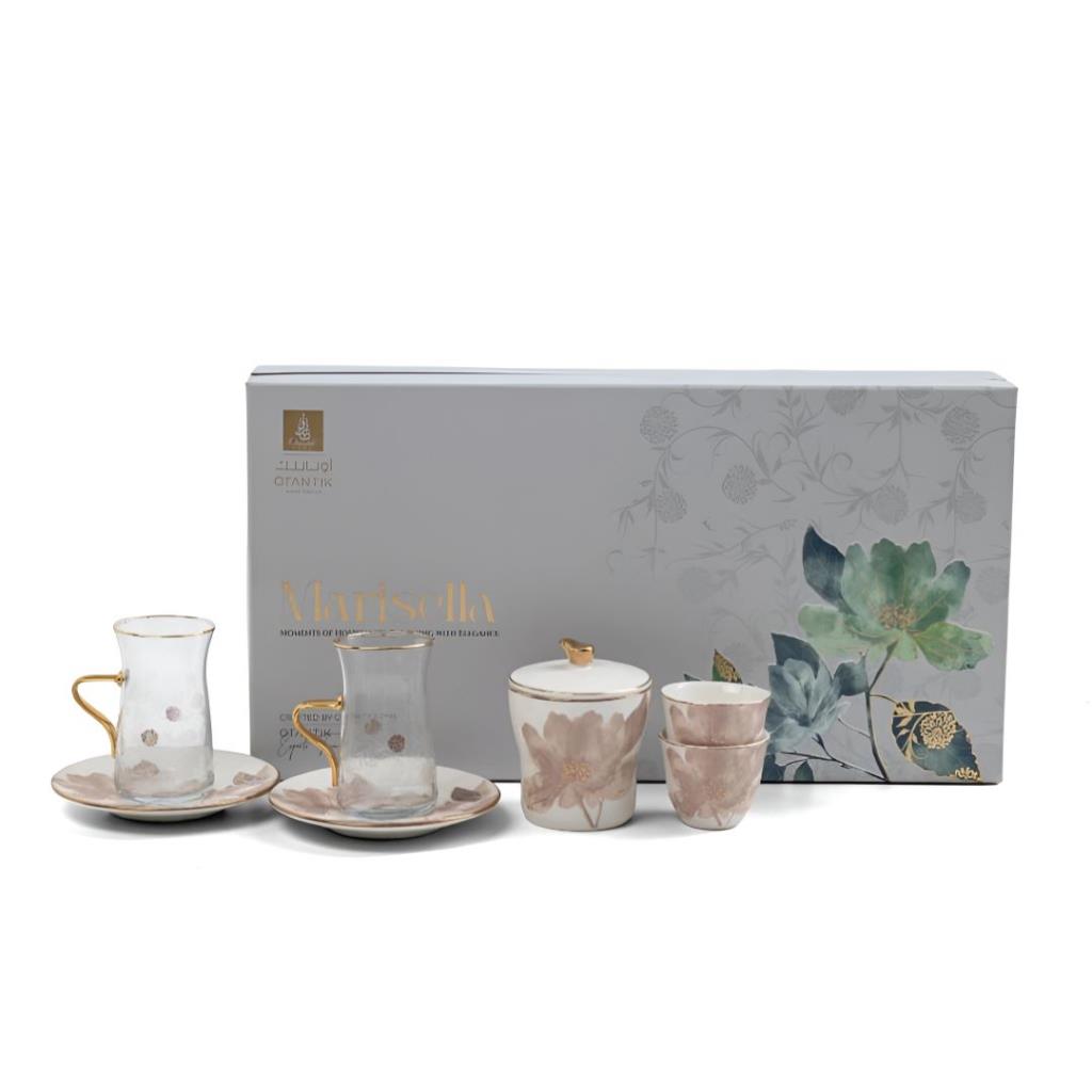 Tea And Arabic Coffee Set 19 pcs From Marisella - Red + Gold