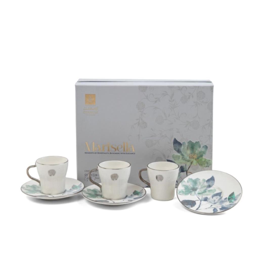 Porcelain Tea Set 12 Pcs From Marisella - Grey + Silver