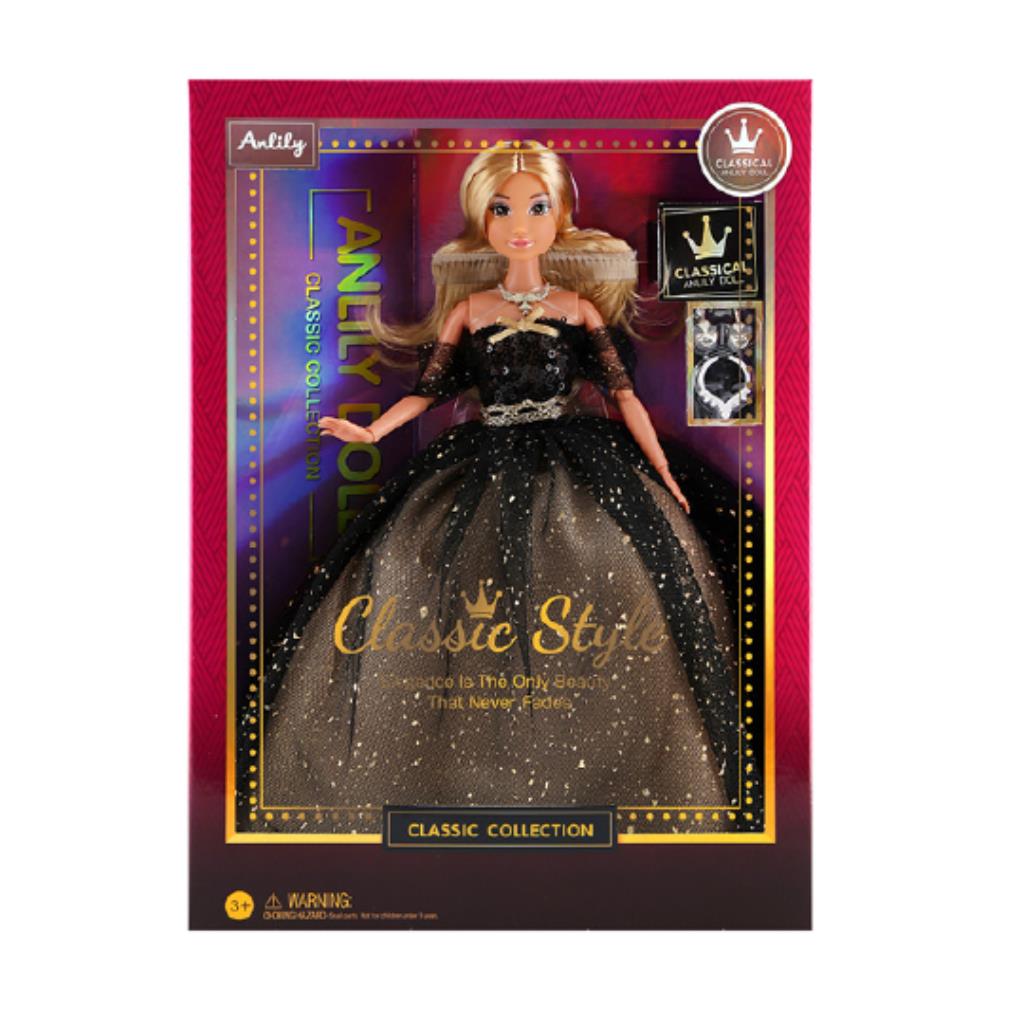 Anlily Classic Style Princess Doll – Black & Gold Ball Gown Edition with Jewelry Accessories