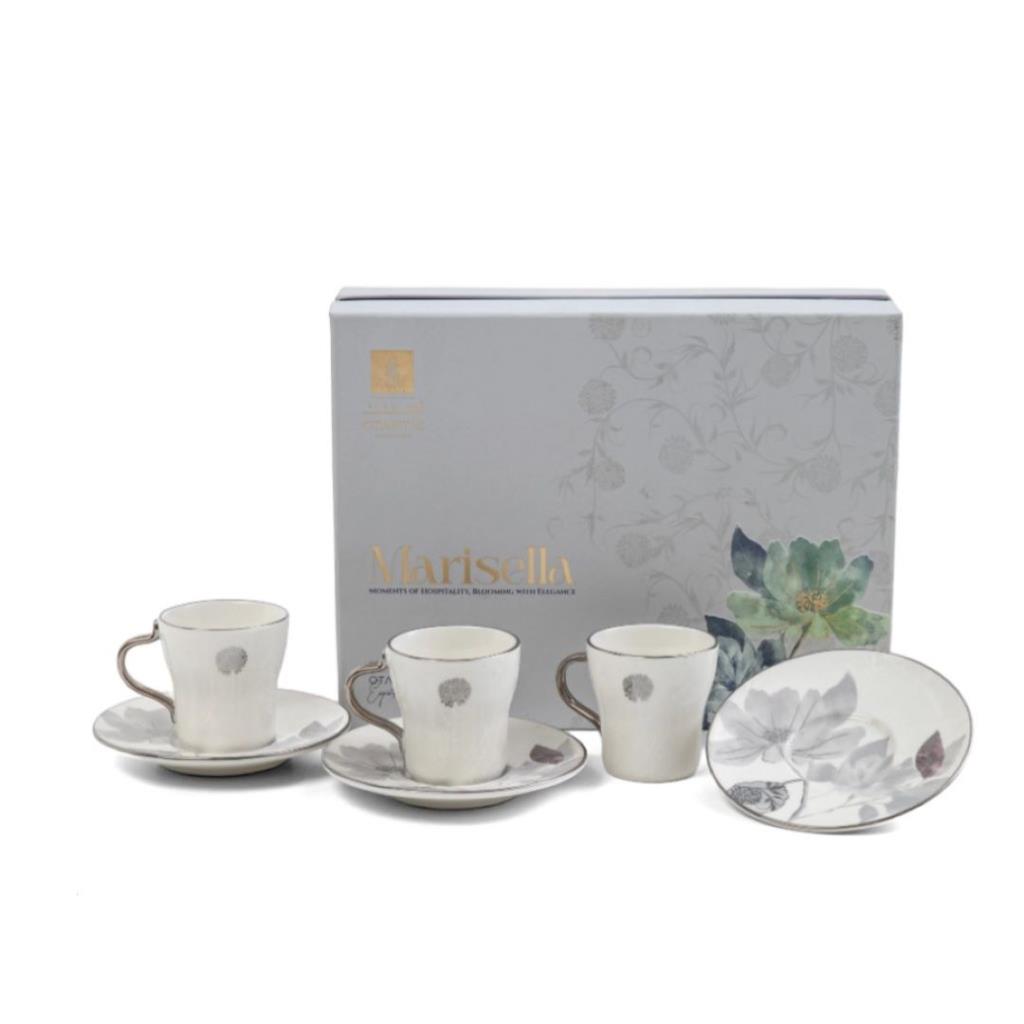 Porcelain Tea Set 12 Pcs From Marisella - Grey + Silver